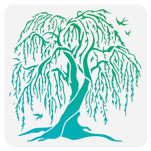 Willow Tree Stencil for Painting on Wall 11.8 x 11.8 Inch Reusable Plastic Craft Stencil for Painting on Wood Fabric Furniture, DIY Home Decor Stencils | 11.8" x 11.8" Plastic Craft Stencil, Willow Tree Wall Stencil, DIY Home Decor Template for Wood Fabri
