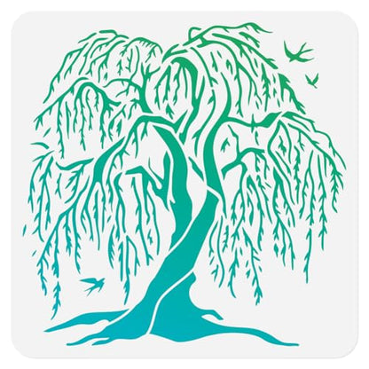 Willow Tree Stencil for Painting on Wall 11.8 x 11.8 Inch Reusable Plastic Craft Stencil for Painting on Wood Fabric Furniture, DIY Home Decor Stencils | 11.8" x 11.8" Plastic Craft Stencil, Willow Tree Wall Stencil, DIY Home Decor Template for Wood Fabri