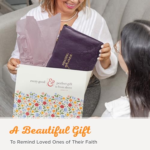 Christian Art Gifts Women's Fashion Bible Cover Amazing Grace, Purple/Gold Floral Faux Leather, Large