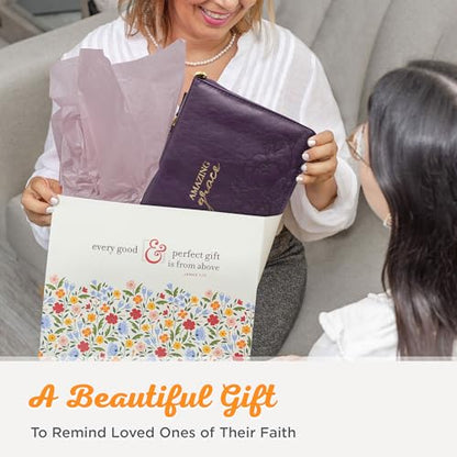 Christian Art Gifts Women's Fashion Bible Cover Amazing Grace, Purple/Gold Floral Faux Leather, Large