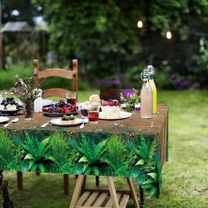 Kochorie 2 Pieces Forest Path Tablecloths Disposable Safari Jungle Table Cover Waterproof Woodland Table Cloth for Safari Jungle Birthday Party Supplies Picnic Camping Dining Day, 54 x 108 Inch - style: Forest Path