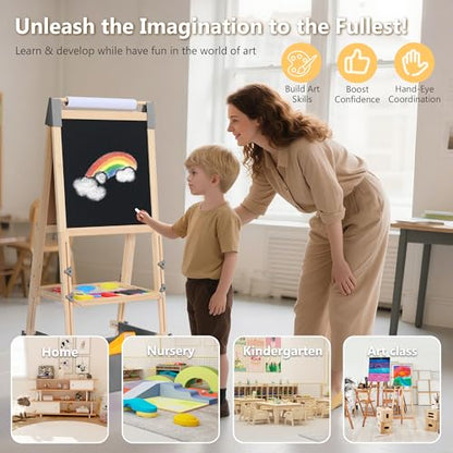 Kinder King Adjustable Wooden Kids Art Easel, Art Supplies, Storage (Grey) - color: Grey
