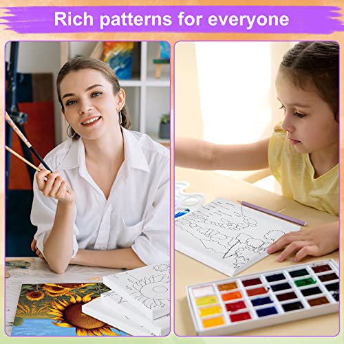 Teling 12 Pcs Pre Drawn Stretched Canvas Kit for Adults Painting Pre Printed Canvas Outline for DIY Painting Party Favor,6 x 6 x 0.6 Inches(Landscape) - style: Landscape