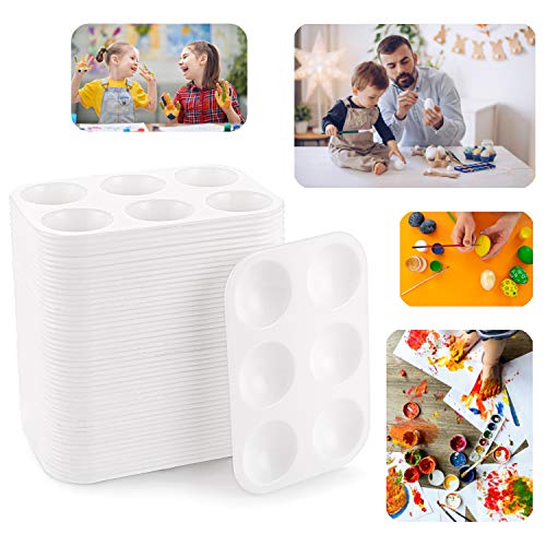 Cedilis 100 Pack White Art Paint Tray Palette, Rectangular Plastic Paint Tray for Kids, Adult, Student Watercolor Craft DIY Art Painting, 6 Wells, Easy to Clean