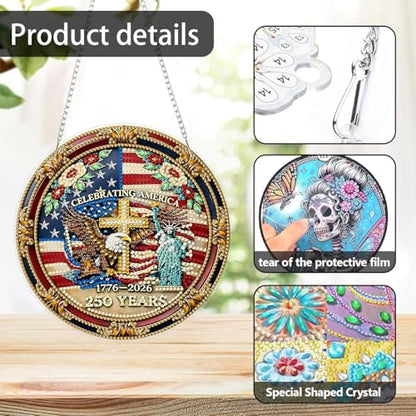 ARPADAMO Hanging Ornament Diamond Art Kits for Adult Eagle Wreath 7.2x7.2in | 5D DIY Special Shaped Crystal Freedom Cross Patriotic Pendant Diamond Painting Kit,Window Hanging Gift for Home Garden - color: DP03975