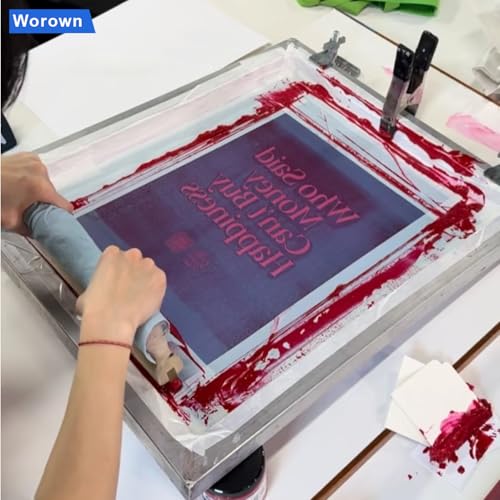 Worown 16 x 20 Inch Aluminium Silk Screen Printing Frame with 160 White Mesh and 1 Piece of 13.7 Inch Wooden Screen Printing Squeegee - size: 16 x 20 Inch