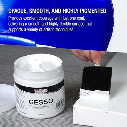 U.S. Art Supply White Gesso Primer - 16.9oz (500ml) for Oil & Acrylic Paint - Superior Coverage, Canvas Prep, Mixable White Gesso Paint Artists - color: White