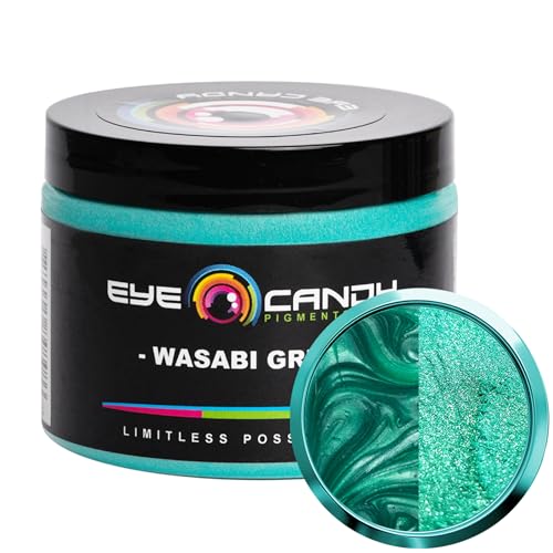 Eye Candy Pigments Premium Green Mica Powder - Wasabi Green (50gr) - for Epoxy, Resin, Soap, Paint, Woodworking, Acrylic Pouring, Bath Bombs, Fishing Lures - DIY Arts and Crafts Additive - color: Wasabi Green