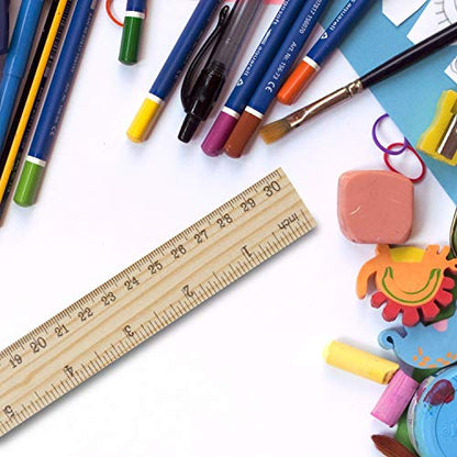 KINJOEK 72 Packs 30cm 12 Inch Wooden Rulers, 2 Scale Imperial Metric Double Sided Pine Wood School Measuring Ruler Bulk for Home Classroom Student Office Use Drafting Supplies - size: 72 Packs 12 Inch