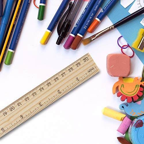 KINJOEK 108 Packs 12 Inch Wooden Rulers Bulk, 30cm 2 Scale Double Sided Pine Wood Measuring Ruler for Classroom, School Supplies, Home, Office - size: 108 Packs 12 Inch