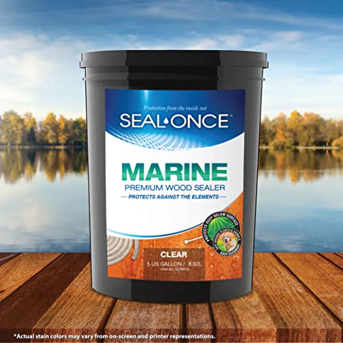 Seal-Once Marine Waterproof Wood Sealer and Stain, Clear, 5 Gallon | Premium Wood Sealer - Waterproof Sealant - Wood Stain and Sealer in One - color: Clear, size: 5 Gallon
