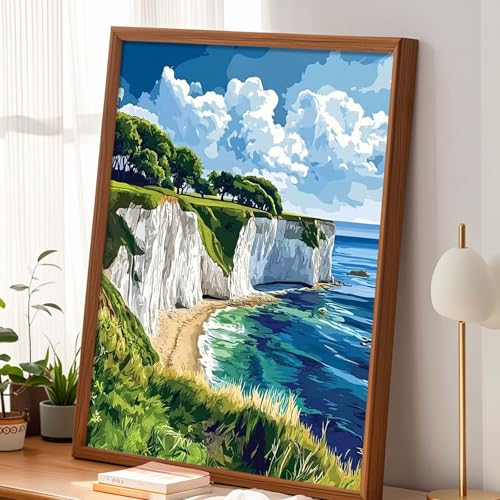 Alptiny Coastal Landscape Paint by Numbers Kit for Adults Beginner, Cliffside Beach Paint by Number Kits, DIY Seaside Oil Painting Kit for Relaxation & Home Decor, 16x20 Inch - color: Cliffside Beach