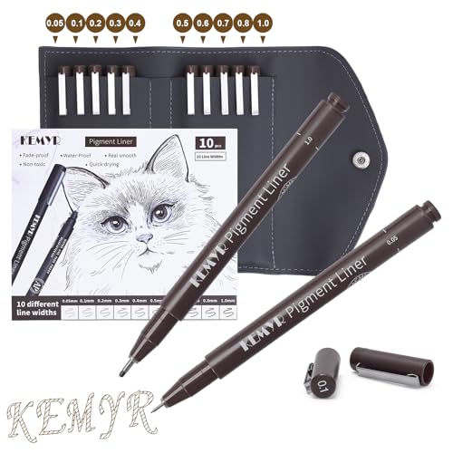 KEMYR 10 Sizes Brown Fineliner Micro Drawing Pens, Waterproof Pigment Ink - color: Brown Micro Pens 10 SIZES,0.05-1.0mm, style: 10 SIZES,0.05-1.0mm