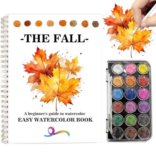 Watercolor Workbooks Coloring Book Beginner Friendly Painting Kit | Easy Nature Scenes Paint Set Art Crafts for Creative Exploration Gift for Adults (Animals, with Palette) - color: The Fall, size: with Palette