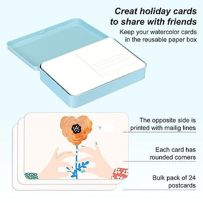 PATIKIL 24 Sheets Watercolor Postcards, 4x6 Blank Watercolor Paper Post Cards 140lb/300gsm Journal 100% Cotton Paper Bulk for Mailing Paint DIY Art Invitations Greeting, Blue - Smooth - color: Blue