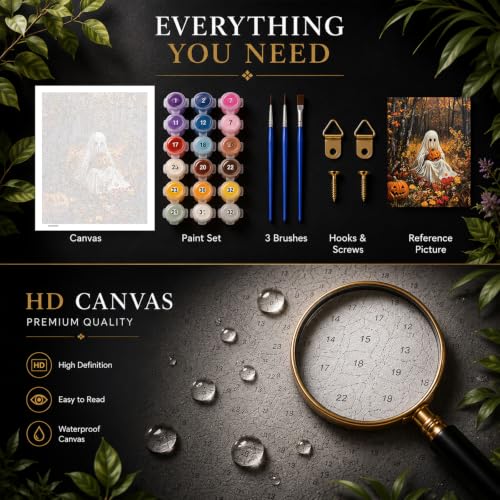 HITO Halloween Paint by Numbers Kit for Adults Ghost 16x20 Inch Frameless - color: Ghosts and Pumpkins