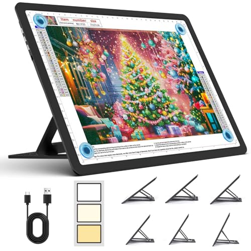 Heanolier Rechargeable A4 Light Board with Stand, 7100Lux Super Bright Magnetic Light Pad with Side Buttons, Wireless Light Box for Tracing, LED Light Table for Diamond Painting,Sketching,Drawing - size: A4 with Stand