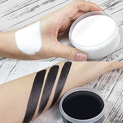 BOBISUKA Blank in the Dark Black + White Oil Face Body Paint Set, Large Capacity Professional Paint Palette Kit with Brushes for Art Theater Halloween Party Cosplay Clown Sfx Makeup for Adults - color: Black & White Paint + Brushes
