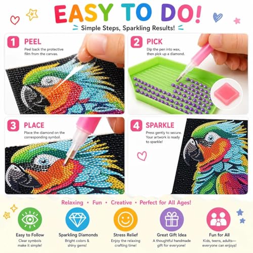 JATOK Diamond Art Kits for Kids, Gem Craft Kits, 6 Pack, Animals, 6 x 6 in - color: Amber