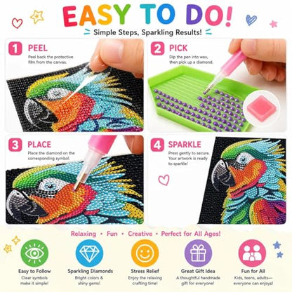 JATOK Diamond Art Kits for Kids, Gem Craft Kits, 6 Pack, Animals, 6 x 6 in - color: Amber