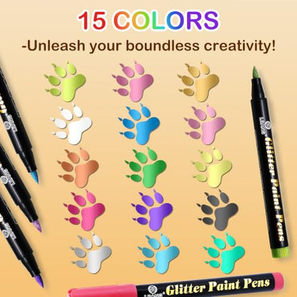 Dog Nail Polish Pens Quick Dry, Pet Safe for DIY Nails -15 Metallic Colors