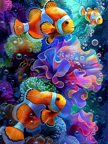 Clownfish 5D DIY Diamond Painting Kits for Adults | Diamond Art Kits for Beginners, Full Drill Dot Painting Gem Art Kits for Home Wall Decor11.8 x15.7 Inch - color: KM928-1