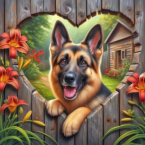 antor German Shepherd Dog Diamond Painting Kits for Adults, Full Drill Wolf Dog Diamond Dots Paintings for Beginners, Round 5D Paint with Diamonds Pictures Gem Art Painting Kits Decor 13.8x13.8 Inch - color: Loyal Dog