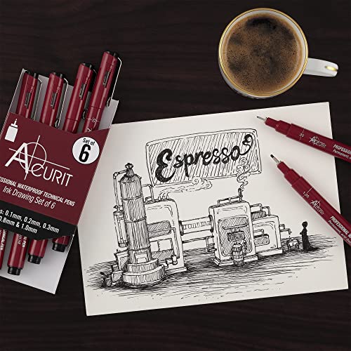 Acurit Waterproof Technical Black Ink Pens - 6 Pack, Assorted Sizes | Professional Waterproof Technical Pen, Rich Black Ink, Acid-Free, Light Fast, for Sketching, Drawing, Calligraphy, & More! - - size: 1 Count (Pack of 6)