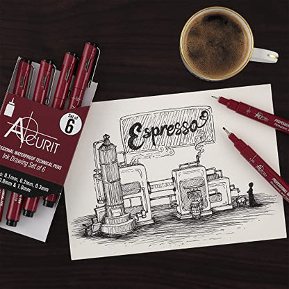 Acurit Waterproof Technical Black Ink Pens - 6 Pack, Assorted Sizes | Professional Waterproof Technical Pen, Rich Black Ink, Acid-Free, Light Fast, for Sketching, Drawing, Calligraphy, & More! - - size: 1 Count (Pack of 6)