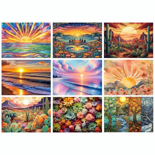 GREENCRUISE 9 Pack Diamond Painting Kits for Adults, 5D Diamond Art Kits for Beginners, DIY Full Drill Paint with Diamond, Home Wall Decor 16 x 12 Inch TYPE8 - color: TYPE8