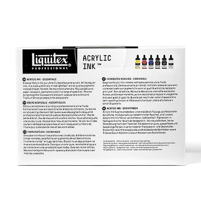 Liquitex Professional Acrylic Ink, 1-oz (30ml), Essential Color Set, Set of 6 | Ultra Fluid Acrylic, Highly Pigmented, Dye-Free, Non-Fading, Satin Finish, Permanent When Dry, Lightfast - color: Essential - Set of 6