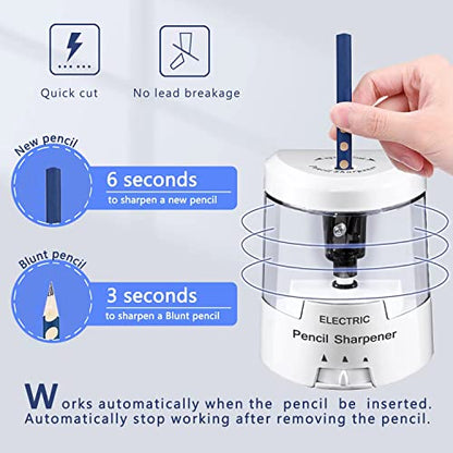 Electric Pencil Sharpener, Battery (Not Included) USB Powered, Portable for NO.2 Pencils, Automatic and Durable with 3 Sharpness Options - Classroom, Home, Office White - color: Creamy