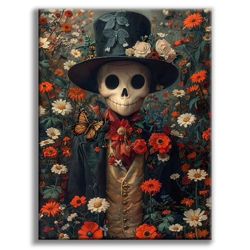 Diamond Art Kits for Adults, Flowers Skull Diamond Painting for Beginners | 12x16 Inch, Full Drill Round Dots, Skeleton DIY 5D Gem Art Craft Kits, Home Wall Decor, Stress Relief Relaxing Hobby Gift - color: BLKJDP05