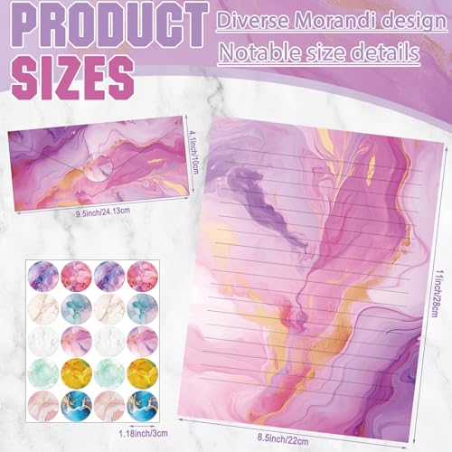 TaoBary 160 Pcs Stationery Paper Set 50 Double Sided Stationery Papers with 50 Matching Envelopes and 60 Round Dot Sticker, 10 Design(Marble,8.5 x 11 Inch) - size: 8.5 x 11 Inch, style: Marble