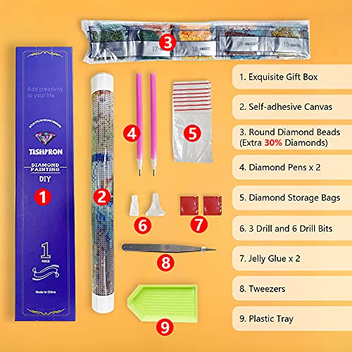 TISHIRON Deer Diamond Art Kits for Adults, 5D Round Full Drill Arts 12"x16"