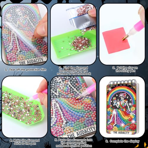 Fuyoooo 12 Pcs Skull Diamond Art Notebook Kits for Adults | DIY Halloween Diamond Painting Notebook, Horror Cover Notepad, 5d Pink Skull Journal Art Crafts, DIY Accessories with Tools - style: Skull