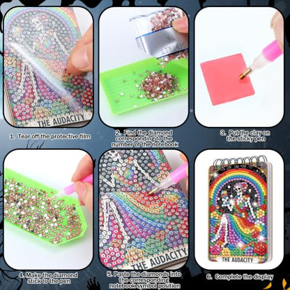 Fuyoooo 12 Pcs Skull Diamond Art Notebook Kits for Adults | DIY Halloween Diamond Painting Notebook, Horror Cover Notepad, 5d Pink Skull Journal Art Crafts, DIY Accessories with Tools - style: Skull