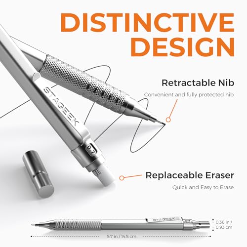 35Pcs Art Mechanical Pencil Set with Case, 0.5 0.7 0.9 2.0 Graphite Metal Drawing Drafting Pencils, Sharpener Erasers 384PCS Lead Refills (6B 4B 2B HB 2H 4H Colors)Pencils for Writing Sketching,Silver - color: silver