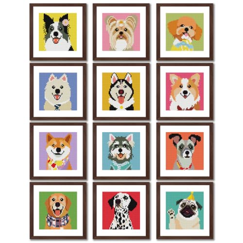 12 Pcs Small Diamond Art Kits Dogs Animals Diamond Art Kits for Adults - color: Colorful Dog