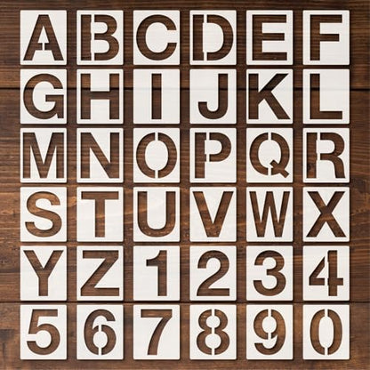 Letter Stencils 36pcs 4 Inch Number Alphabet Reusable Plastic Templates Craft Stencil Paint Template Signs for Road, Wall, Wood, Mailbox（4in） - size: 4in