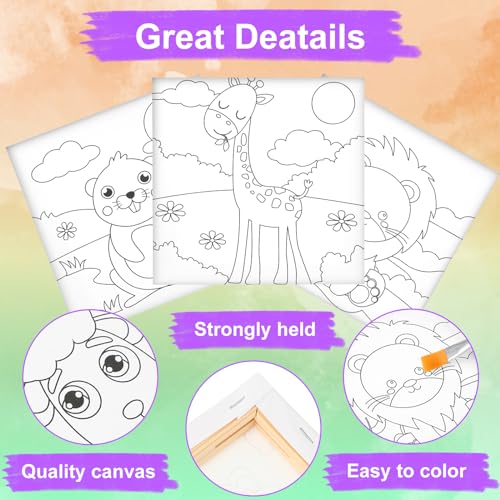 Teling 12 Pcs Pre Drawn Stretched Canvas Kit for Adults Painting Pre Printed Canvas Outline for DIY Painting Party Favor,6 x 6 x 0.6 Inches(Animal) - style: Animal