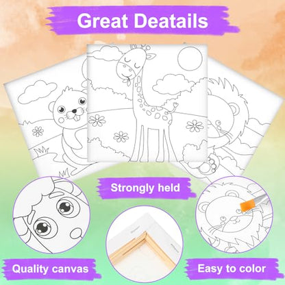 Teling 12 Pcs Pre Drawn Stretched Canvas Kit for Adults Painting Pre Printed Canvas Outline for DIY Painting Party Favor,6 x 6 x 0.6 Inches(Animal) - style: Animal