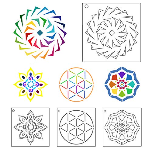 Augshy 56 Pack Mandala Stencils for Dot Painting on Wood Furniture | Mandala Painting Stencils, Wood Furniture Decoration, DIY Rock Art Projects, 3.6x3.6 Inch - style: Mandala