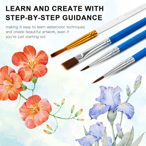 Spiral-Bound Watercolor Workbook with Guided Flower Illustrations – Beginner Painting Practice Book with Themed Sketch Pages, Includes 36 Color Watercolor Set & Brushes (Flowers) - color: FLOWERS