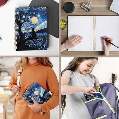 Cute Spiral Notebook journal A4 Aesthetic Pretty Design for Women Girls Kawaii with Pocket, 8.5 x 11 inch, Lined, Cat Galaxy - color: Cat Galaxy, style: Lined