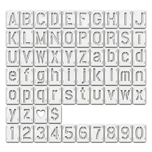64 Pcs 2 Inch Alphabet Letter Stencils, White | Symbol Numbers Stencils, Reusable Alphabet Templates, Interlocking Stencil Kit, For Wood, Wall, Fabric, Door Porch, Signage - color: white