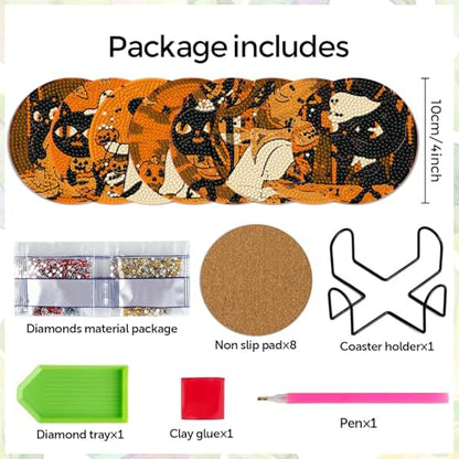 DOTSOPS 8 PCS Halloween Diamond Art Kits for Adults Diamond Art Coasters - color: Halloween