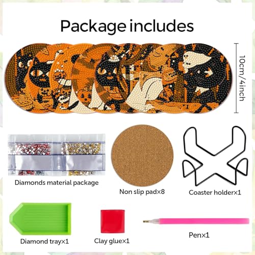 DOTSOPS 8 PCS Halloween Diamond Art Kits for Adults Diamond Art Coasters - color: Halloween