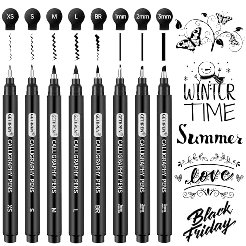 GETHPEN Calligraphy Brush Pen Set, Black Archival Ink for Hand Lettering - color: Black