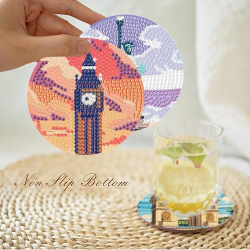 gganmtere Famous Landscape Diamond Painting Coasters Kit-8 Pcs Art Coasters with Holder, DIY Diamond Art Coaster for Adults - color: JXBD74